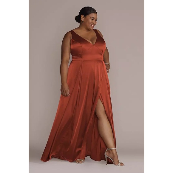 Galina Signature Dresses & Skirts - Chic Satin Rust Maxi Dress